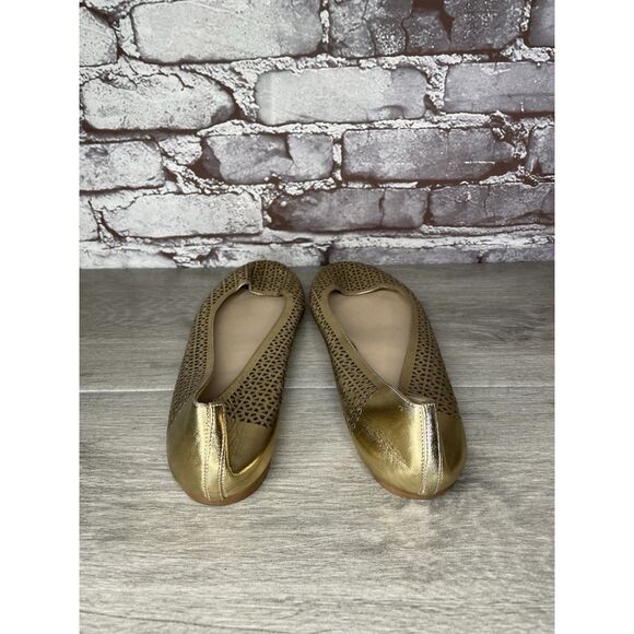 J.Crew Nora Metallic Gold Leather Perforated Ballet Flats Women’s Sz 10M US/41EU - Picture 4 of 16